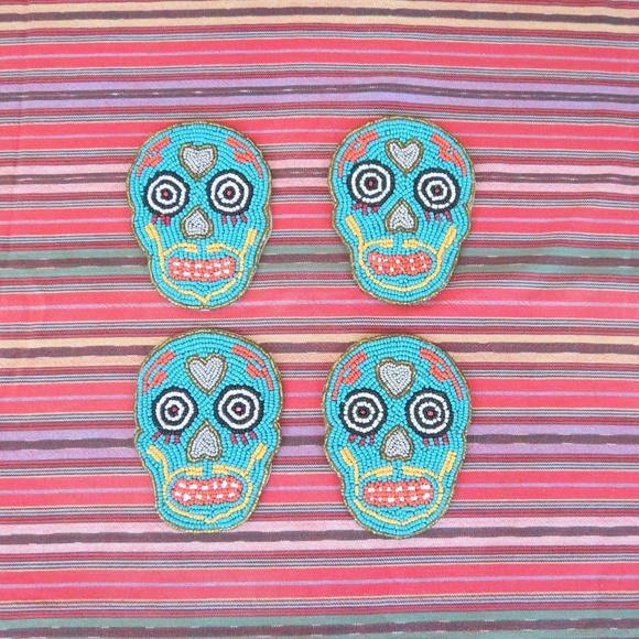 no brand Other - 4 Day Of The Dead Turquoise Beaded Coasters